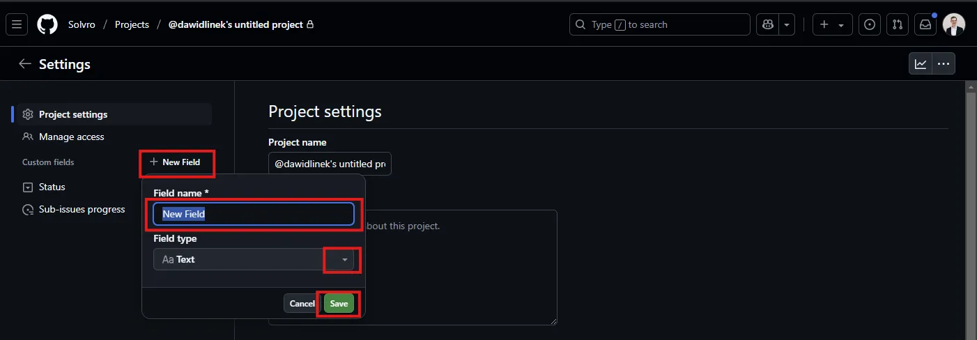 Tworzenie pola niestandardowego