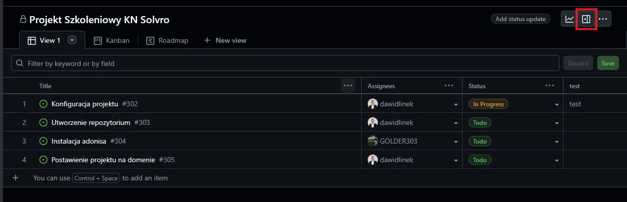 Jak przejść do aktywności projektu