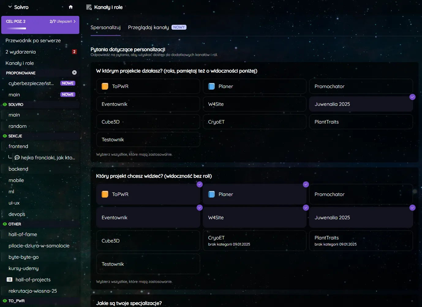 Widok kanału &#x27;Kanały i role&#x27; na Discordzie