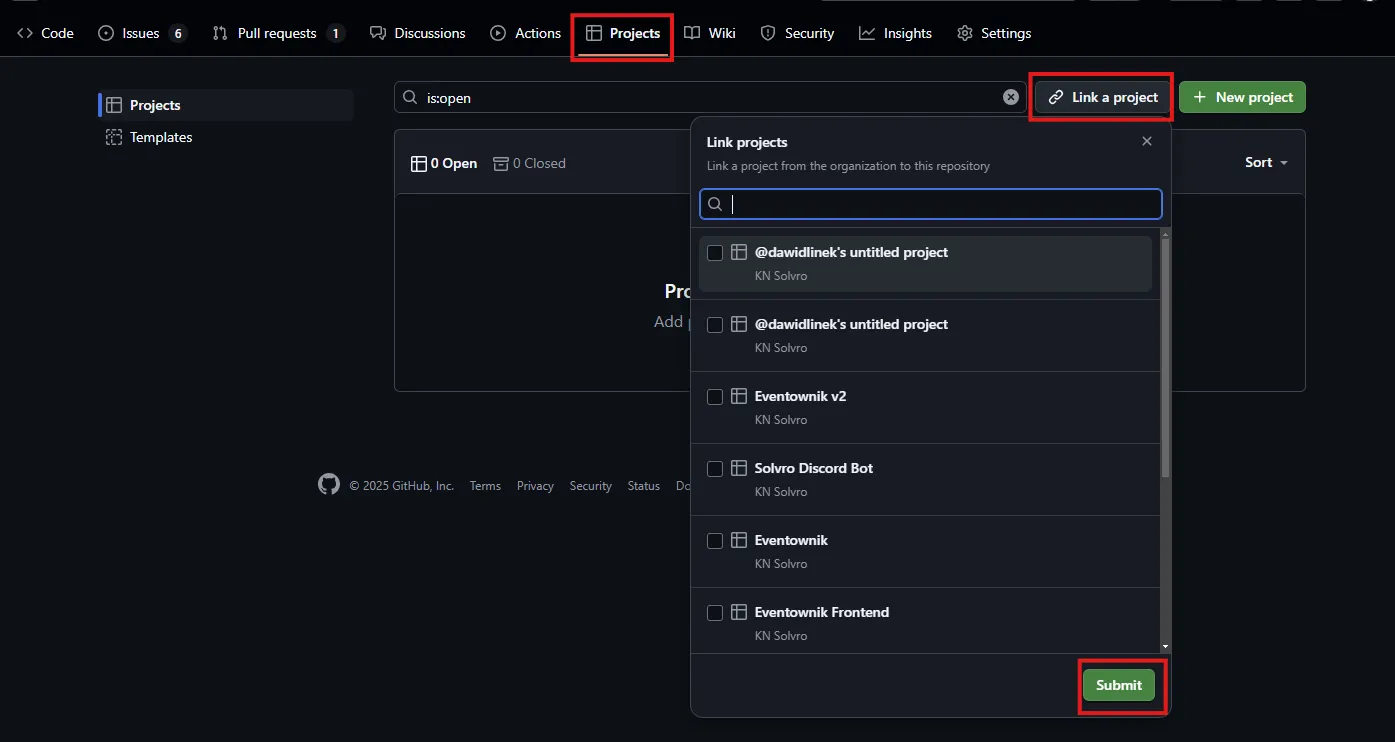 Powiązanie projektu z repozytorium